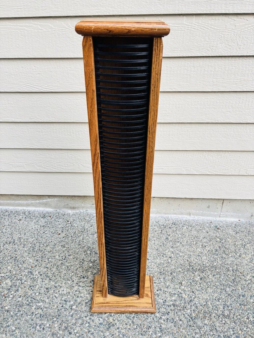 Vintage 47” Wood CD Storage Tower | Holds 62 Discs Freestanding VG Condition